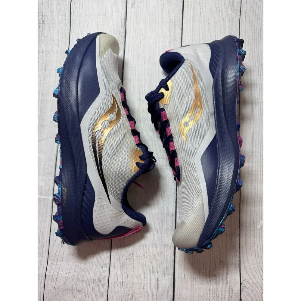 Saucony Peregrine 12 Blue Gold Pink Trail Running Sneakers Womens Sz 9.5